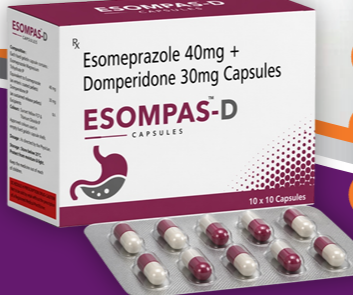Esompas D 40 Capsule SR is a prescription medicine used to treat gastroesophageal reflux disease (acid reflux). It helps relieve symptoms such as heartburn, stomach pain, or irritation. It also neutralizes the acid in the stomach and promotes easy gas passage to reduce stomach discomfort.